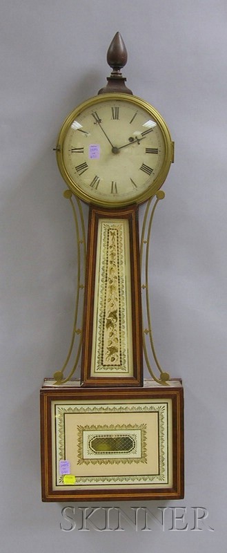 Appraisal: Mahogany Inlaid Patent Timepiece or Banjo Clock Massachusetts th century