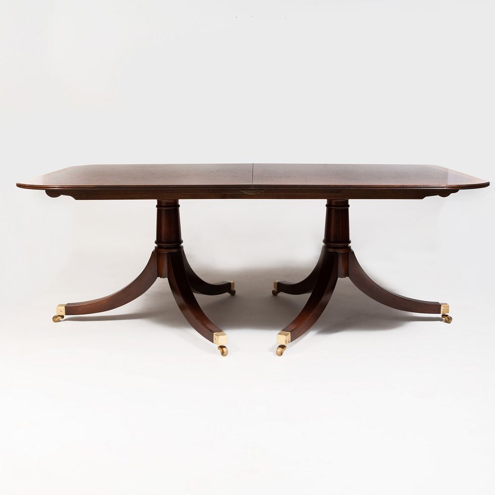 Appraisal: George III Style Inlaid Mahogany Double Pedestal Dining Table x