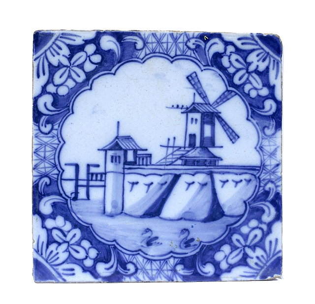 Appraisal: A Delft blue and white tilecirca - Liverpool decorated with