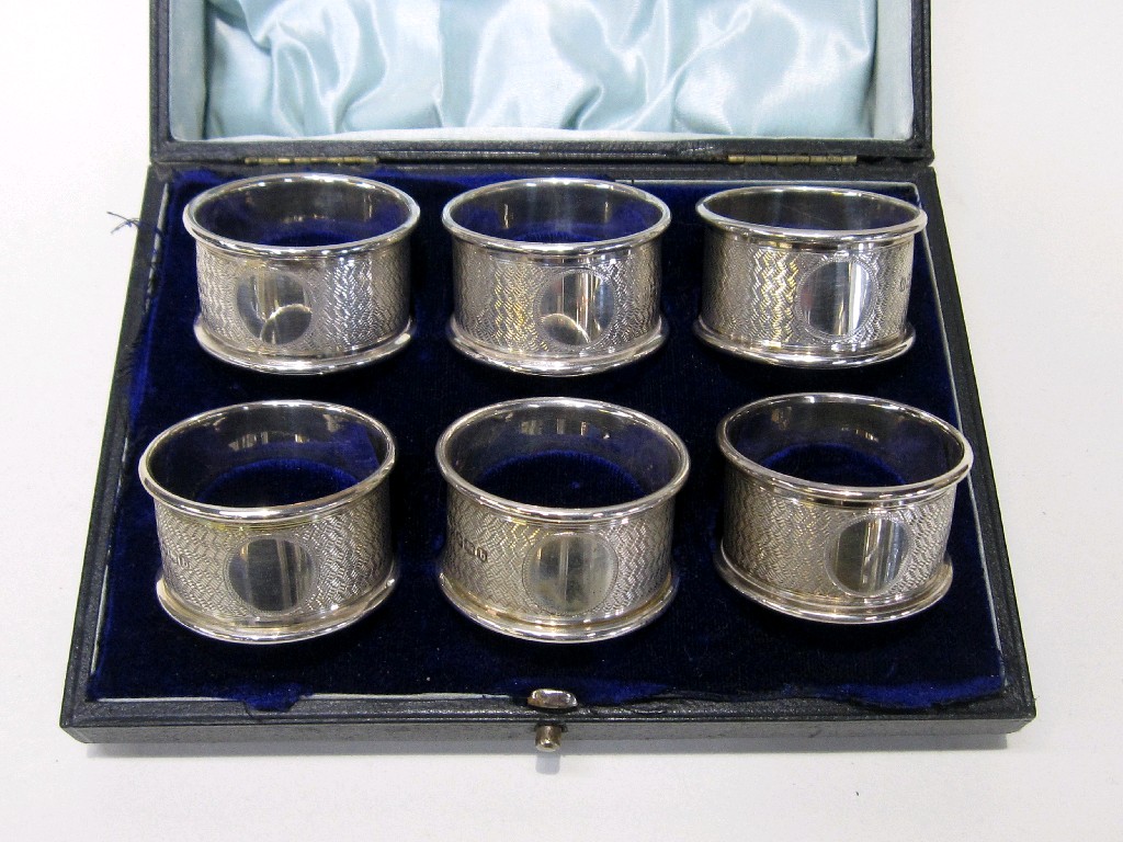 Appraisal: Cased set of silver napkin rings Sheffield