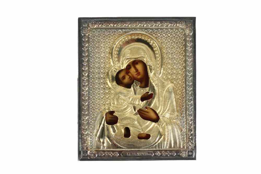 Appraisal: RUSSIAN ICON - Small Madonna and Child in gilt silver