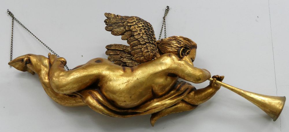 Appraisal: LARGE HANGING GILT RESIN CHERUB Measures long with detachable gold