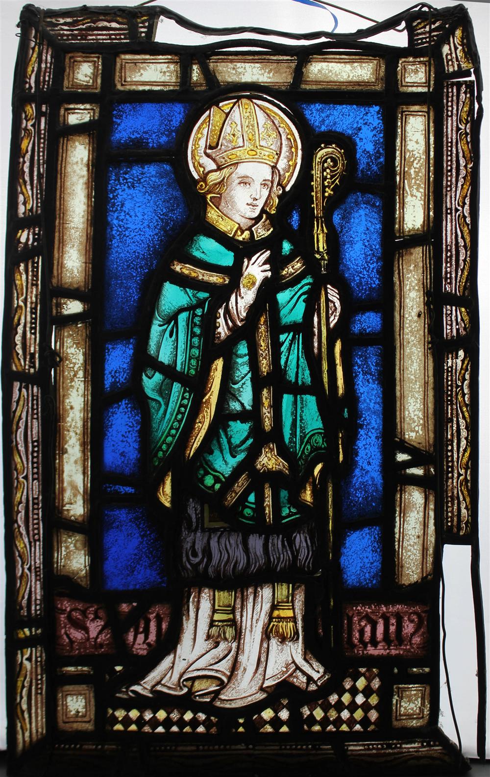 Appraisal: CONTINENTAL STAINED GLASS PANEL OF A BISHOP SAINT PROBABLY TH