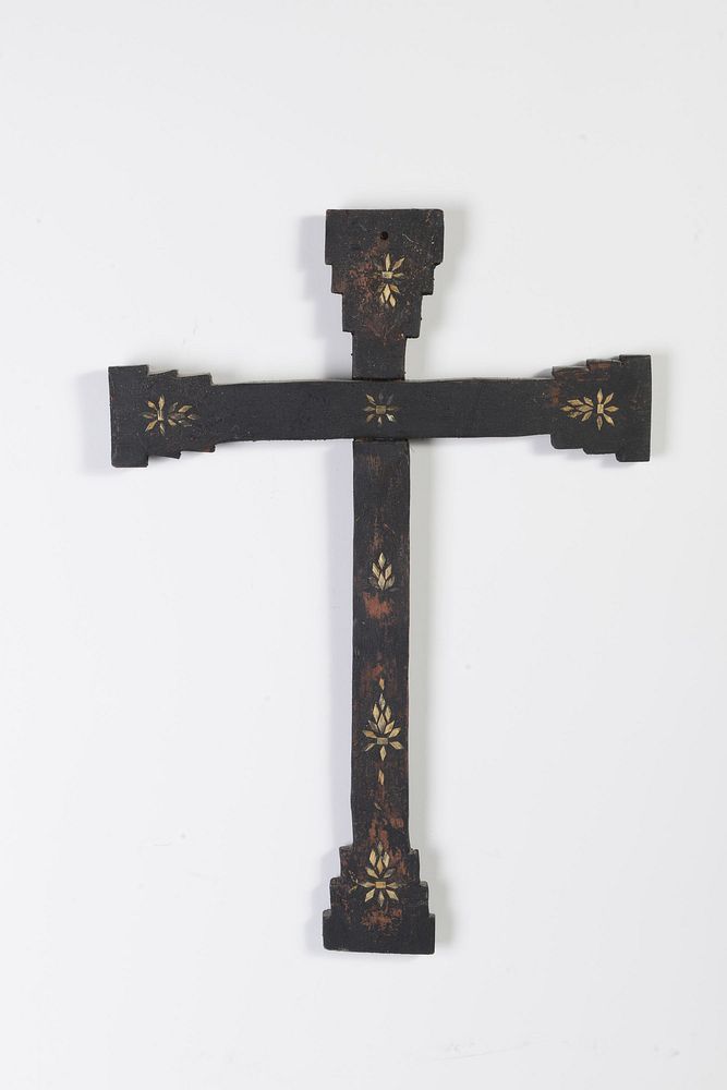 Appraisal: New Mexico Wooden Cross with Straw Inlay New Mexico Wooden