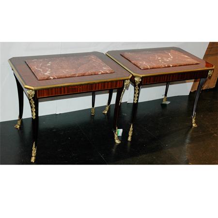 Appraisal: Pair of Empire Style Gilt-Metal Mounted String Inlaid Mahogany Side