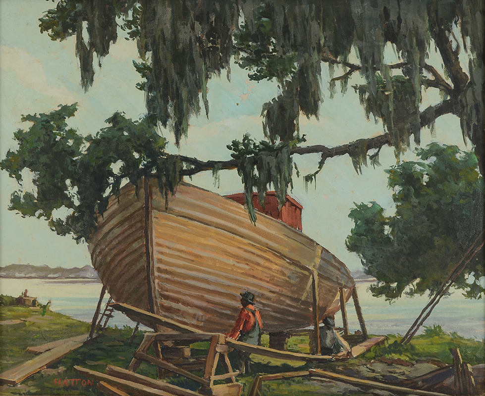 Appraisal: EXHIBITED FLORIDA PAINTING SIGNED HATTON Depicts a Boat in Dry