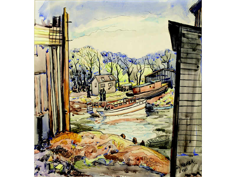 Appraisal: LOUIS WEINER AMERICAN - Docked fishing boats watercolor on paper