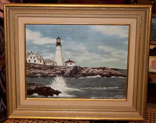 Appraisal: V Turner Lighthouse portrait oil on board signed and dated