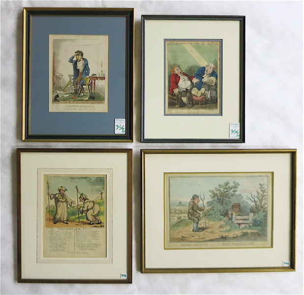 Appraisal: FOUR BRITISH HAND COLORED ETCHINGS Palemon and Lavinia Thomas Rowlandson