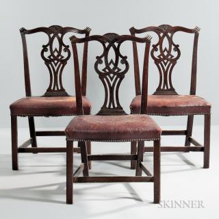 Appraisal: Set of Three Leather-upholstered Carved Mahogany Side Chairs Massachusetts late