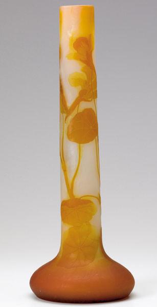 Appraisal: GALLE Tall Cameo glass vase with amber nasturtium Signed Galle