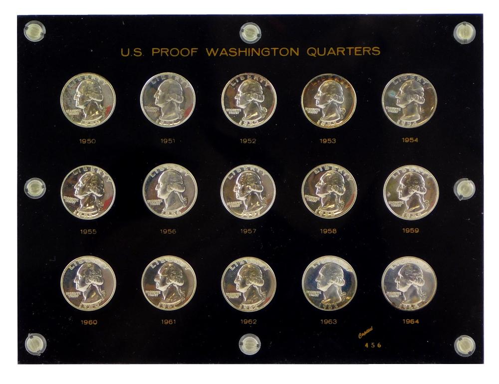 Appraisal: COINS Fifteen coin proof Washington quarter set in custom Capital