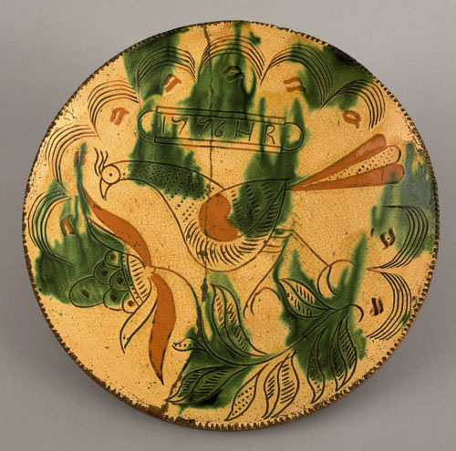 Appraisal: Montgomery County Pennsylvania sgraffito decorated redware plate dated l initialed