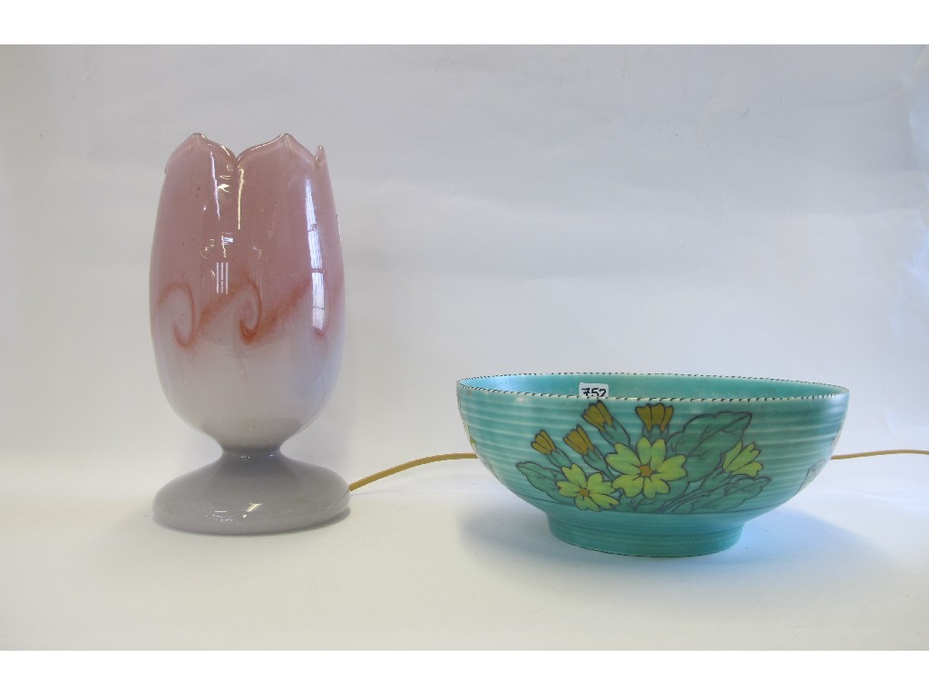 Appraisal: Vasart pink glass tulip table lamp and a Charlotte Rhead