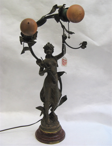 Appraisal: SPELTER ART NOUVEAU STYLE FIGURAL TABLE LAMP of a scantily