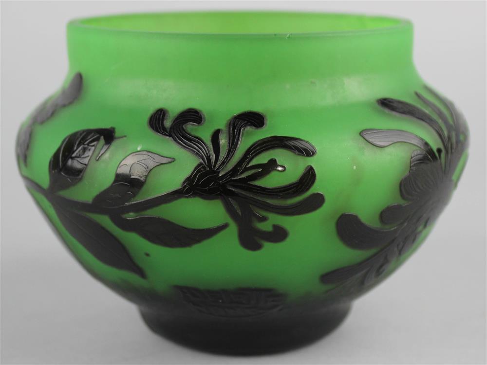 Appraisal: ANDRE DE LATTE GREEN CAMEO GLASS VASE molded mark A