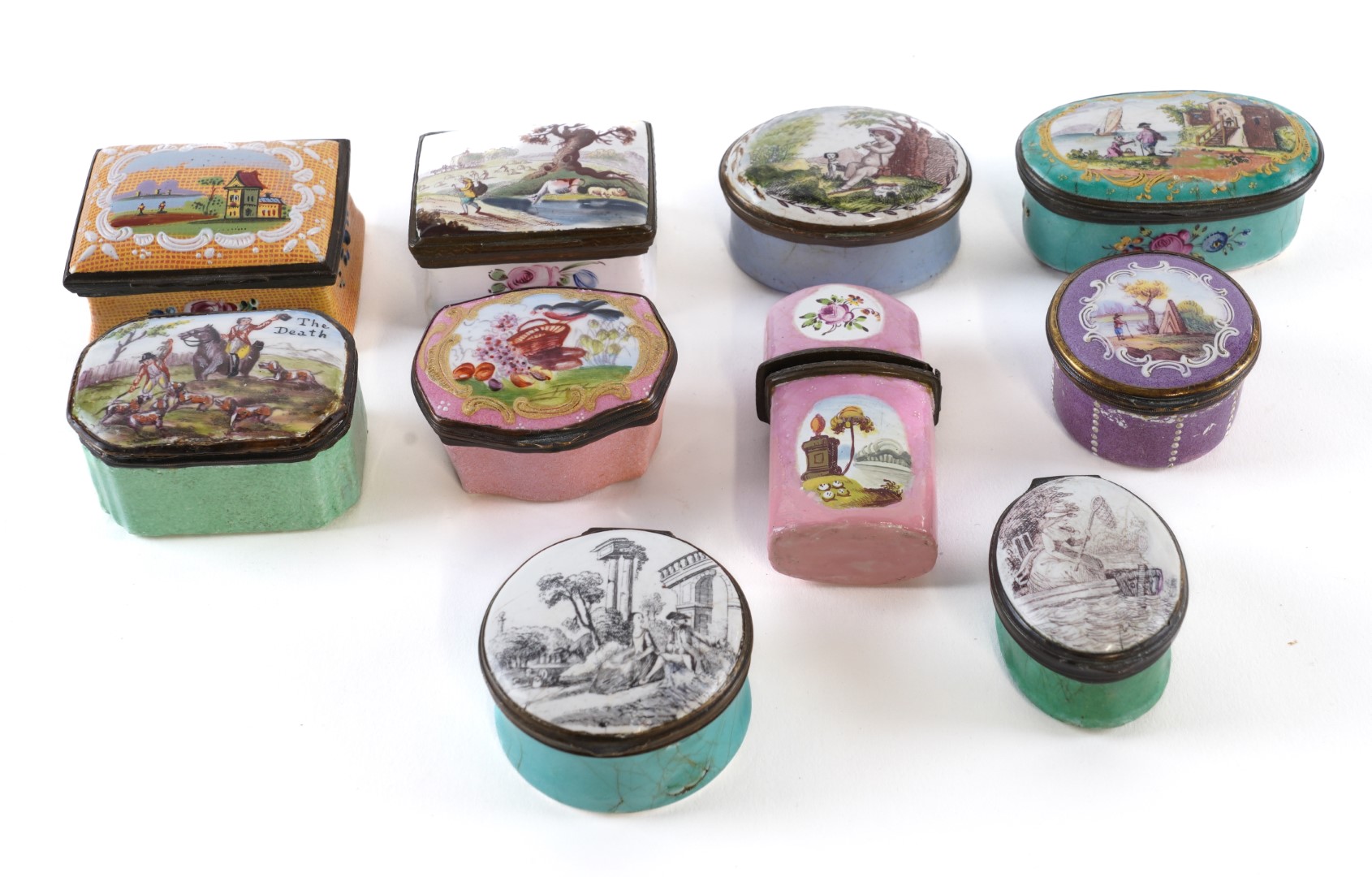 Appraisal: A GROUP OF NINE SMALL ENAMEL BOXES South Staffordshire late