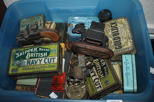 Appraisal: A COLLECTION OF ADVERTISING MEMORABILIA including tins two lighters in