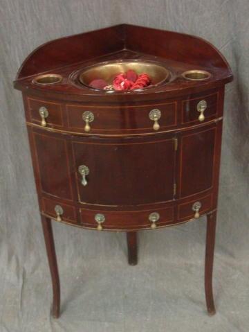 Appraisal: th Cent Inlaid Mahogany Corner Wash Stand Door From a