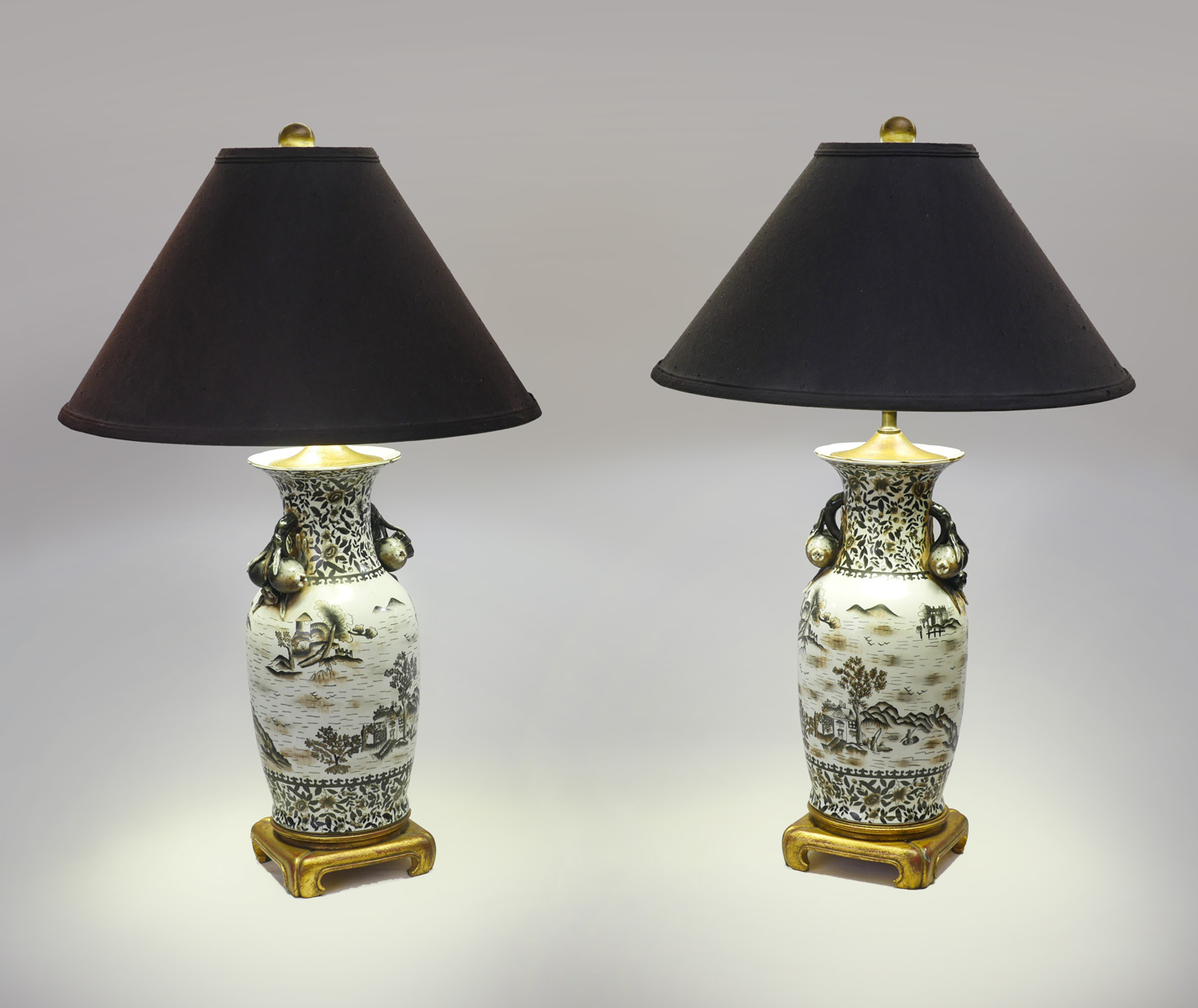 Appraisal: PAIR OF ORIENTAL LAMPS - Chinese scenic lamps having an