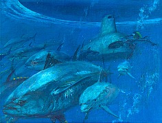 Appraisal: Stanley Meltzoff Bluefin Tuna - Tuna Ranching Futureoil on canvas