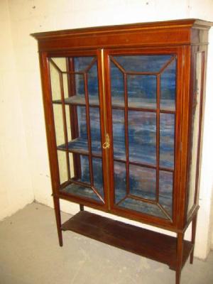 Appraisal: AN EDWARDIAN MAHOGANY DISPLAY CABINET of oblong form with stringing