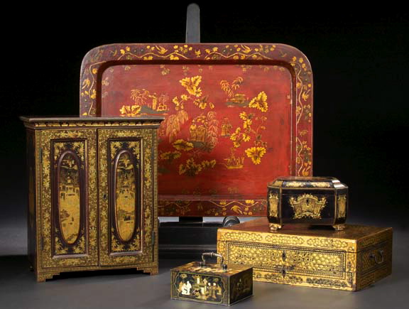 Appraisal: Large and Elaborate Chinese Export Richly Deux-Couleur-Gilded Black-Lacquer Work Writing