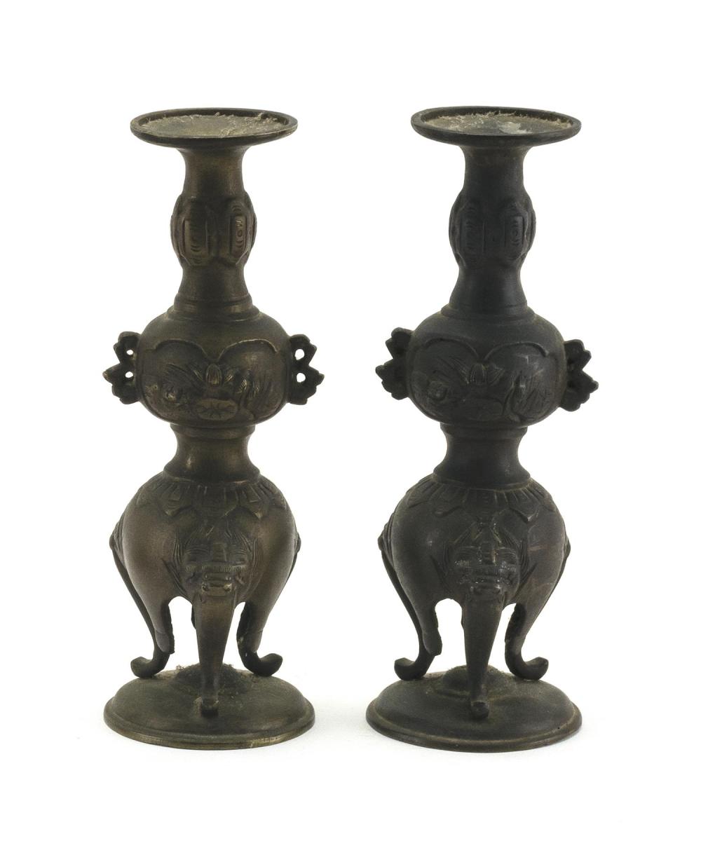 Appraisal: PAIR OF JAPANESE BRONZE ALTAR VASES Meiji Period In baluster