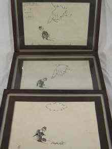 Appraisal: Three framed original ink cartoon illustrations x cm