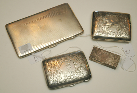 Appraisal: THREE STERLING SILVER CIGARETTE CASES Together with a silver plate