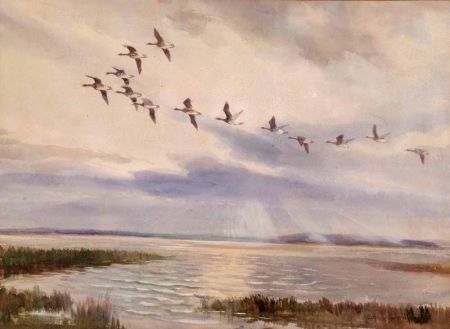 Appraisal: ROLAND GREEN - BRITISH Signed Watercolour Pink footed Geese over