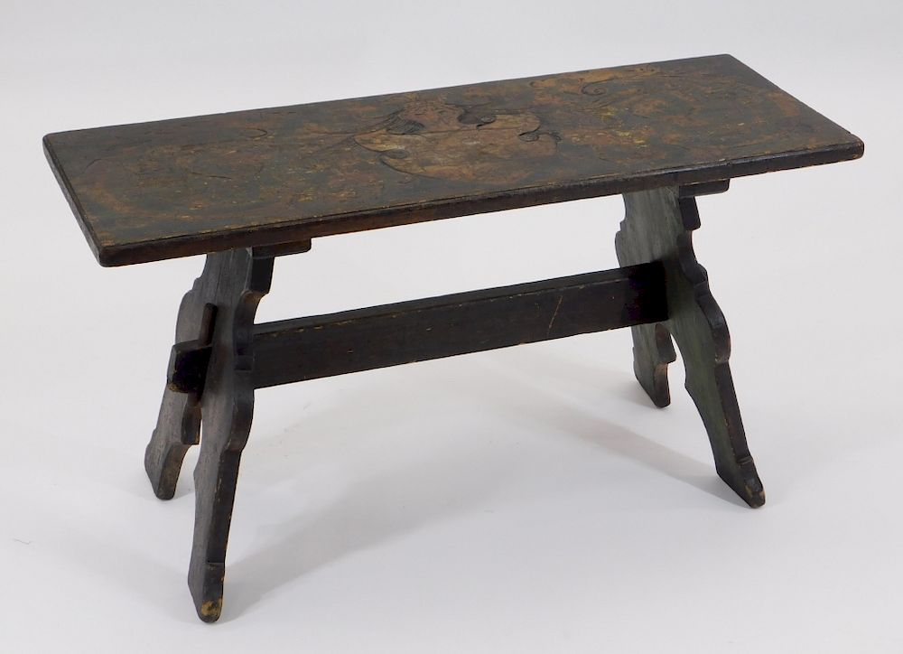 Appraisal: Fred Stuart Green Arts Crafts Pyrography Bench Fred Stuart Greene