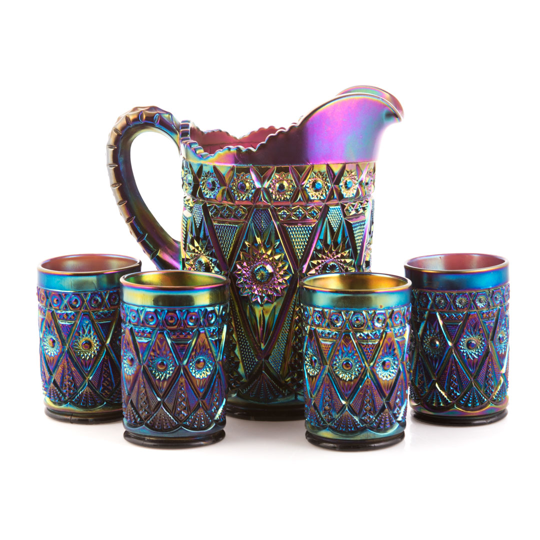 Appraisal: Iridescent amethyst cold drink set first quarter- th century including