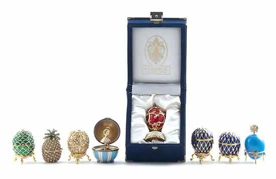 Appraisal: House of Faberge collection of miniature eggs Good Fortune turquoise