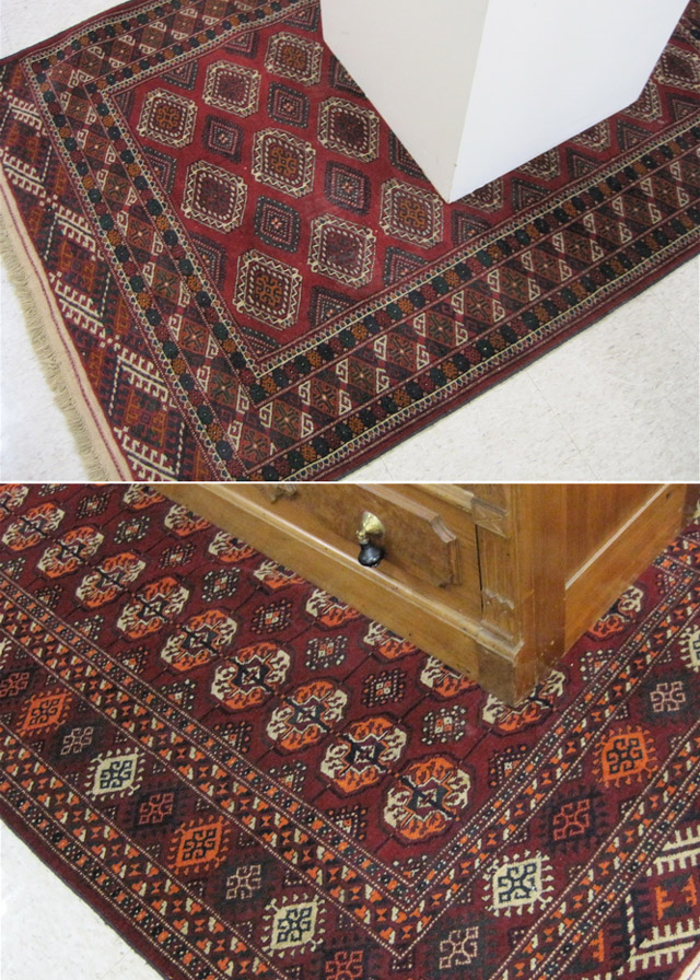 Appraisal: TWO AFGHANI TURKOMAN AREA RUGS both hand knotted in an