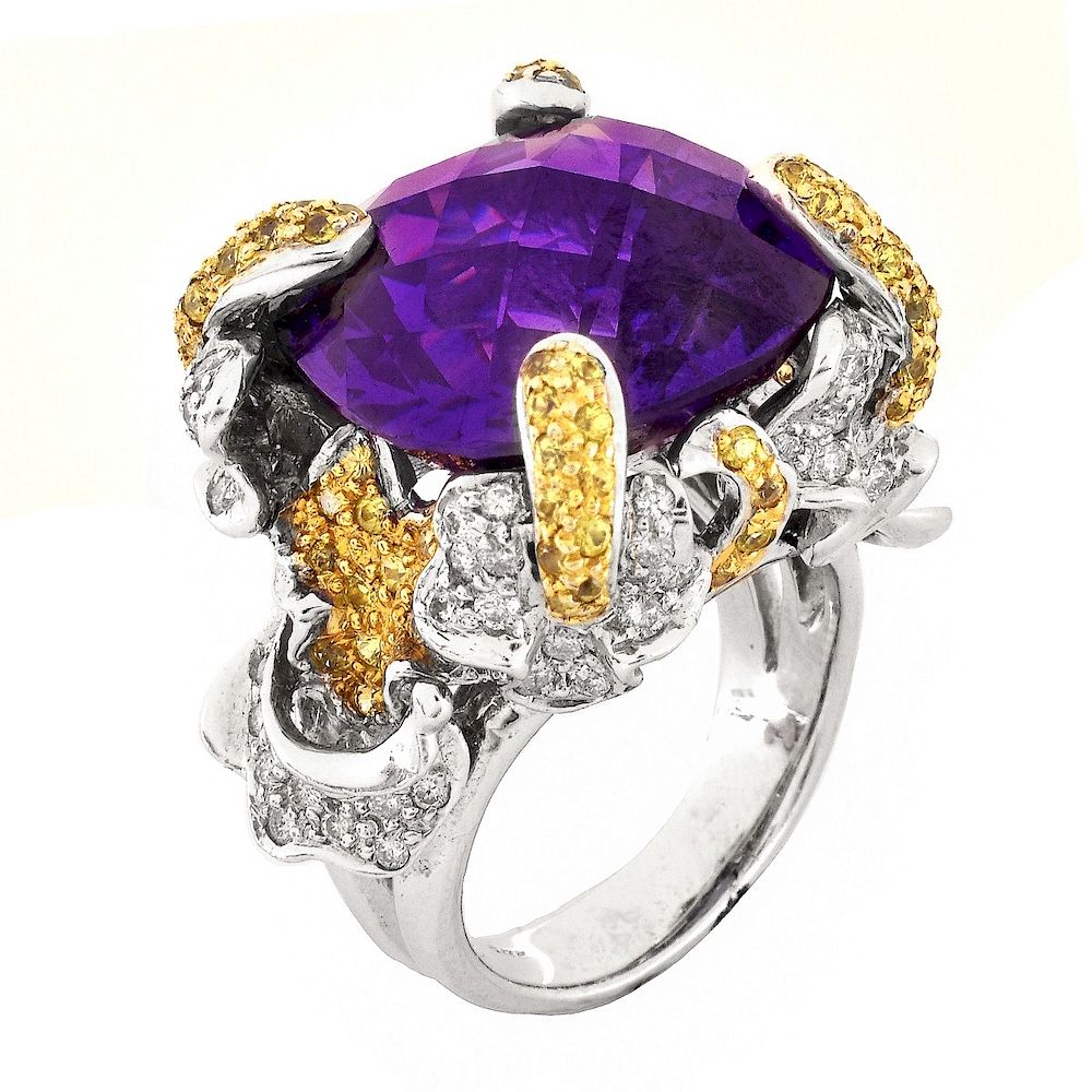 Appraisal: Amethyst Diamond Yellow Sapphire Ring Criss Cross Cut Amethyst Carat