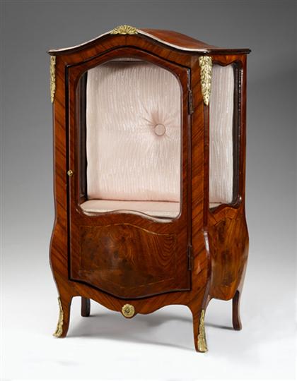 Appraisal: Louis XV style miniature walnut and burlwood vitrine With a