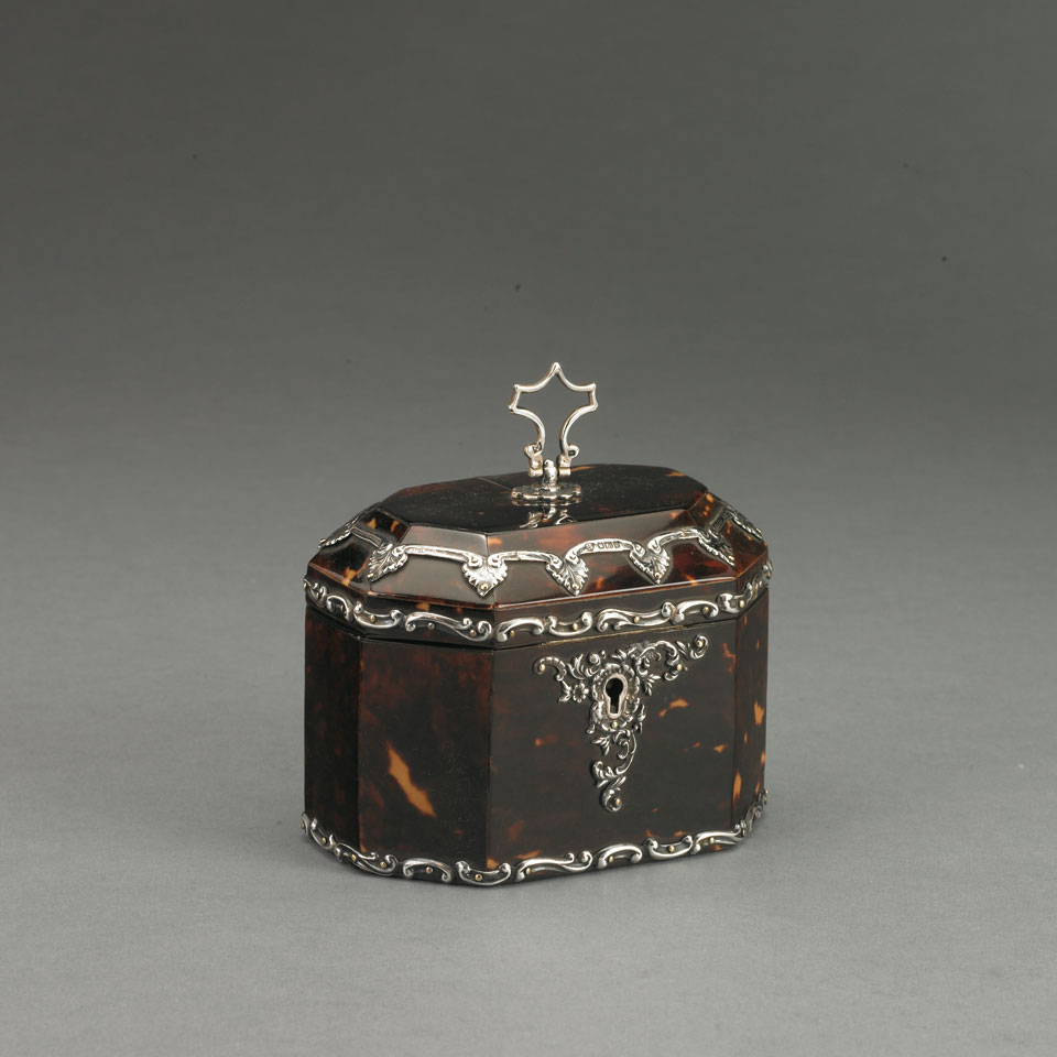 Appraisal: Edwardian Silver Mounted Tortoiseshell Tea Caddy Richard Martin Ebenezer Hall