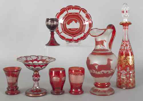 Appraisal: Collection of ruby flash and cut to clear glass eight