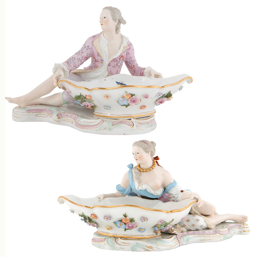 Appraisal: LATE TH-EARLY TH CENTURY MEISSEN FIGURAL PORCELAIN SWEETMEAT DISHES LATE