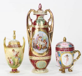 Appraisal: lot of Royal Vienna parcel gilt porcelain group comprising a