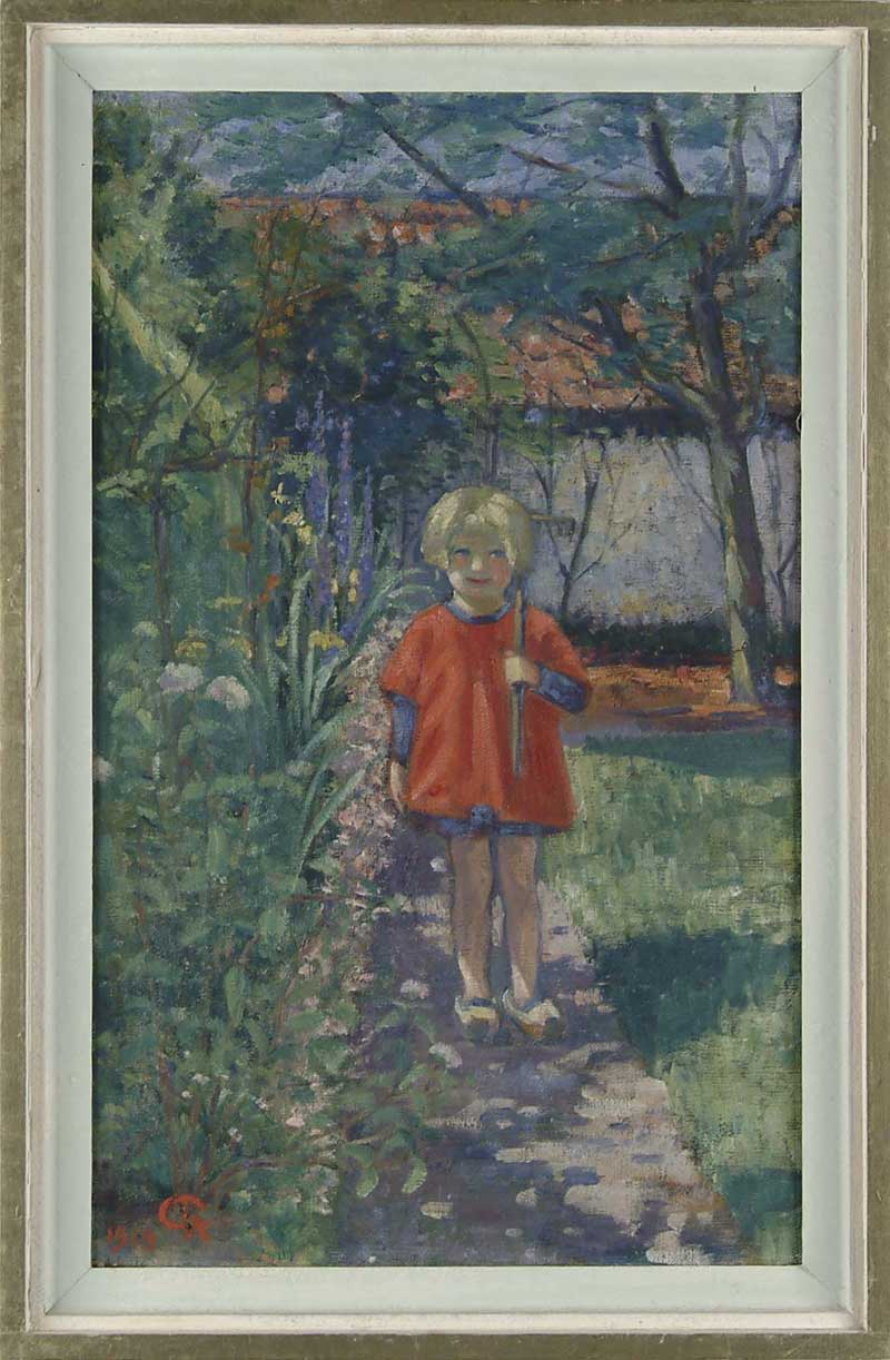 Appraisal: LAURA TURNER Belgian - GIRL NEXT TO FLOWER GARDEN Oil