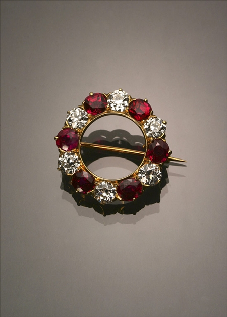 Appraisal: Victorian Tested -Karat Yellow-Gold Diamond and Ruby Brooch Tiffany Co