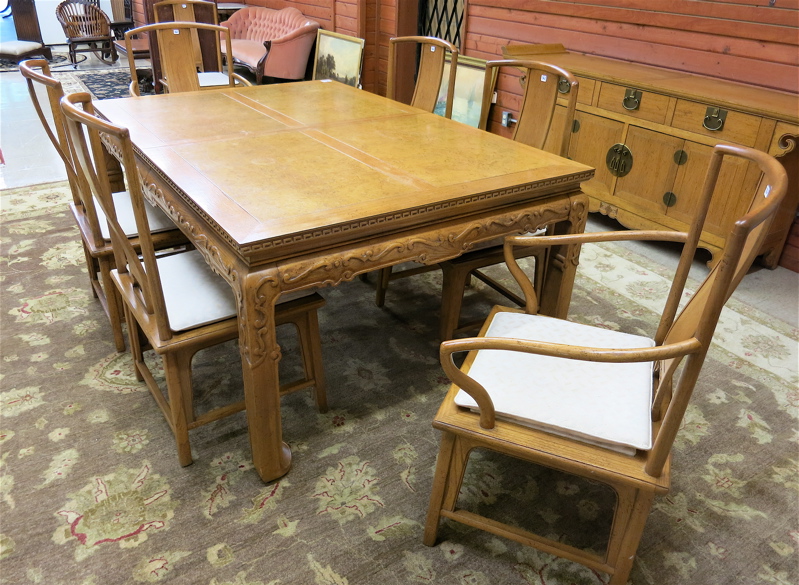 Appraisal: MING STYLE DINING TABLE AND CHAIR SET Hearst Castle Replica