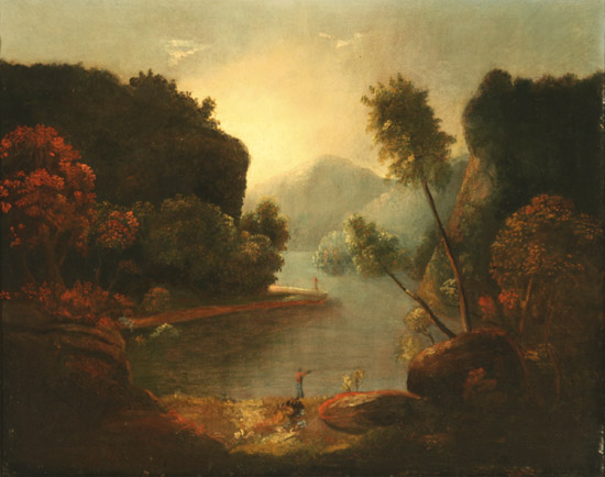 Appraisal: American School Last Quarter th Century River Landscape with Fisherman