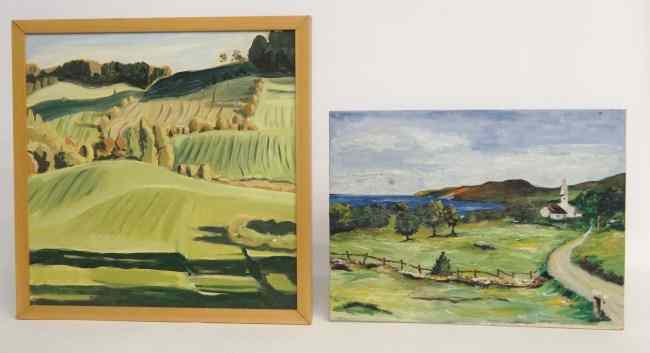 Appraisal: Lot including oil on artist board landscape by Anne Miller