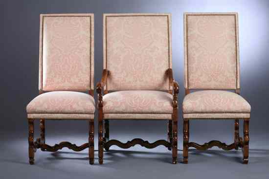 Appraisal: SET TWELVE LOUIS XIII STYLE FRUITWOOD DINING CHAIRS Comprising pair