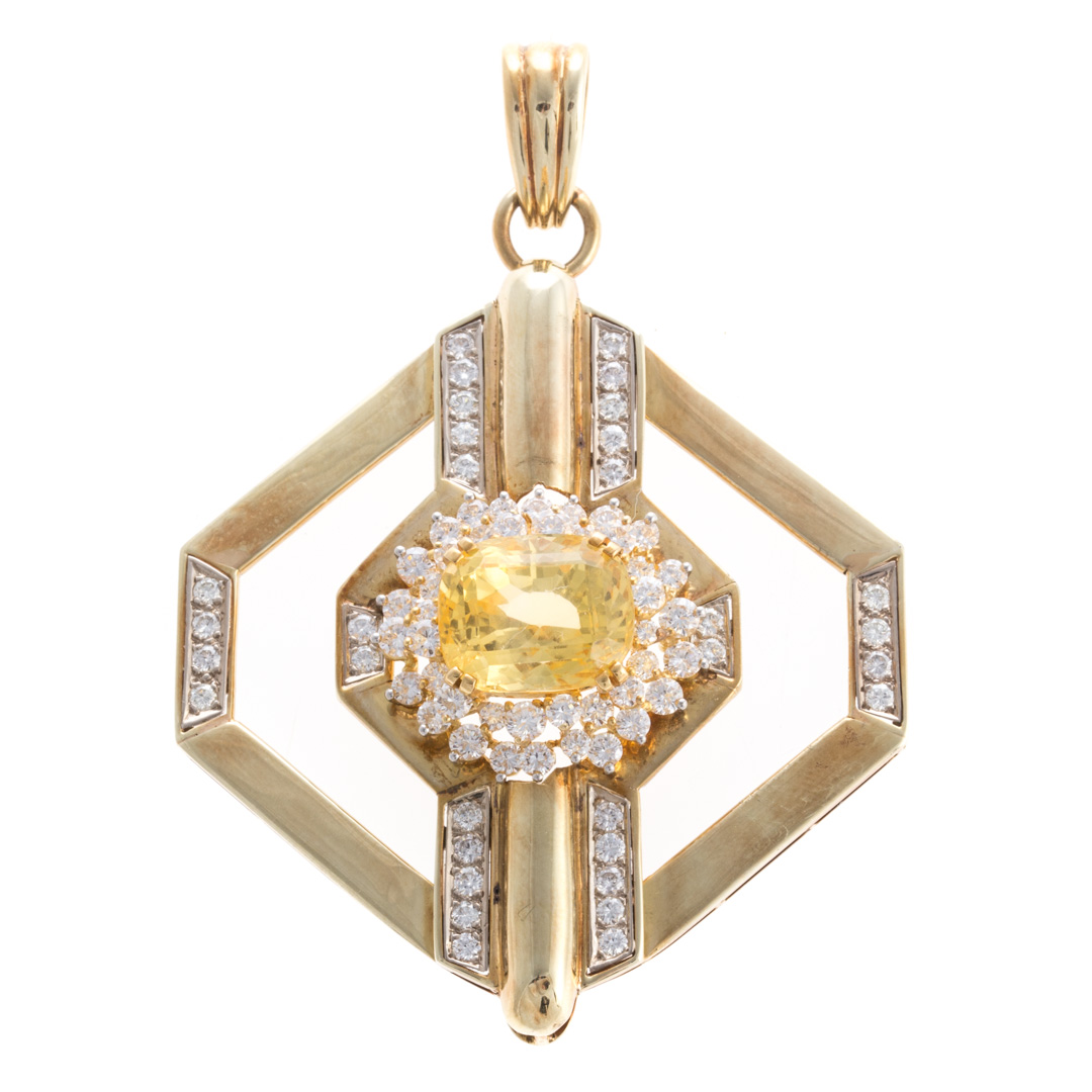 Appraisal: A Statement Yellow Sapphire Diamond Pendant K yellow gold open