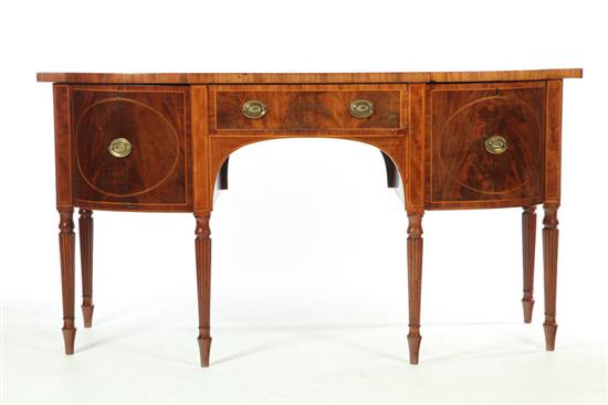 Appraisal: SHERATON SIDEBOARD England early th century mahogany Choice flame-grained veneer