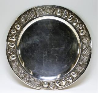 Appraisal: La Esmeralda Embossed Fruit Sterling Silver Tray MEXICO TH CENTURY